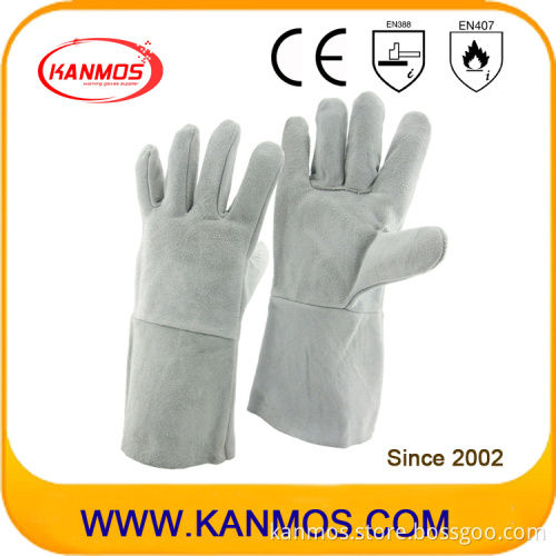 35cm Grey Cowhide Split Leather Industrial Safety Welding Work Gloves (11101)